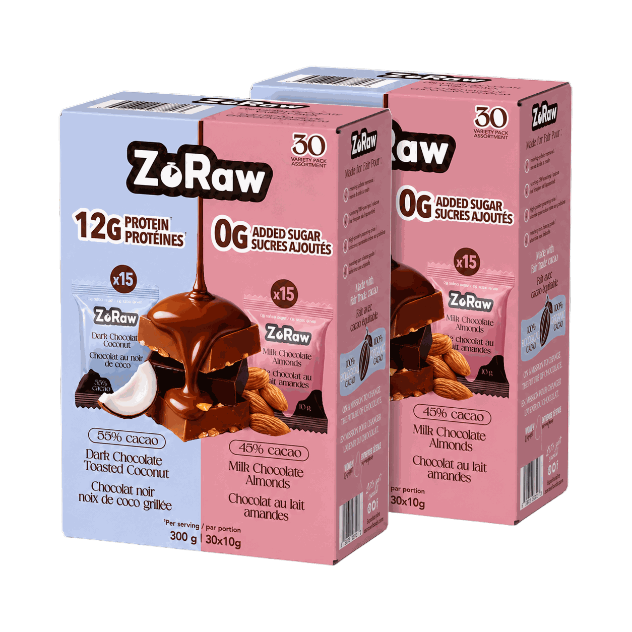Bites Variety Box with 30 Dark Coconut and 30 Milk Almond individually wrapped chocolate protein bites