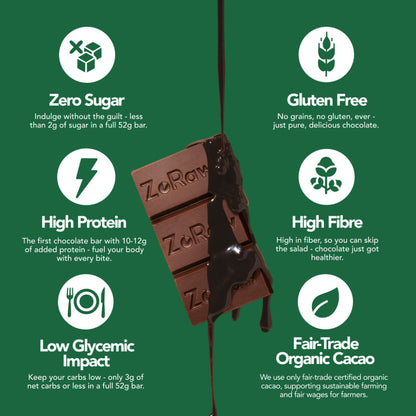 ZoRaw 72% Extra Dark Chocolate Protein Bar, keto and diabetic-friendly vegan chocolate