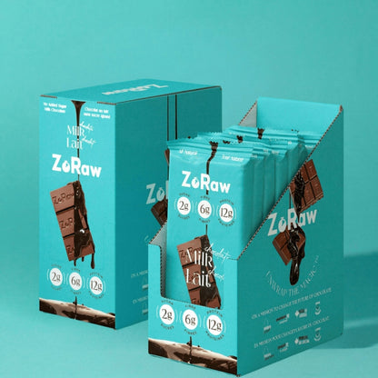 Box of 12 45% Milk Chocolate Bars with Protein, low sugar, keto-friendly snack