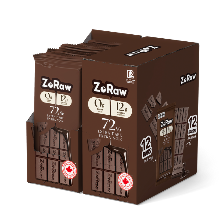 72% Extra Dark Chocolate Bar with Protein (Box of 12)